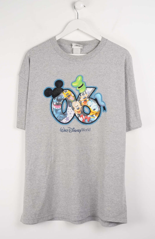 Gray t-shirt with Disney-themed graphic on a white background