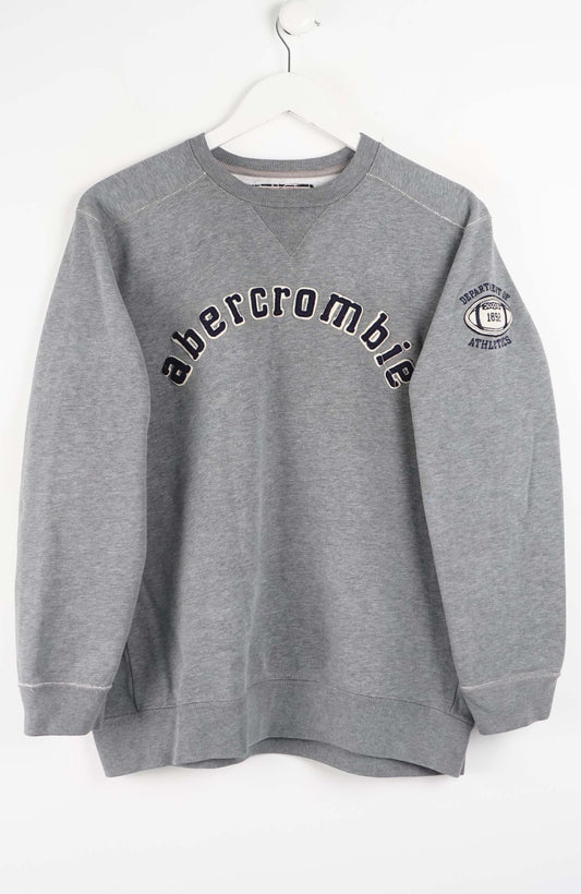 Gray sweatshirt with Abercrombie logo on a white background