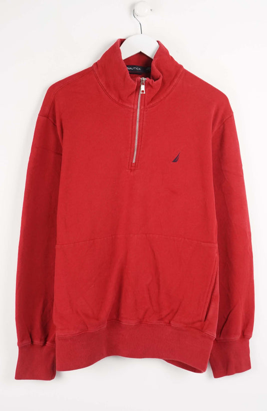 Red half-zip sweatshirt on a white background