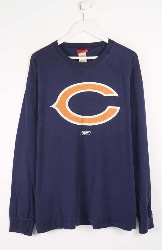 Navy blue long-sleeve shirt with Chicago Bears logo on a white background